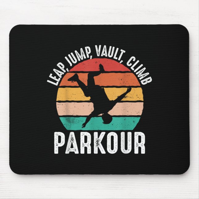 Leap Jump Vault Climb Parkour - Retro Traceur Runn Mouse Mat (Front)