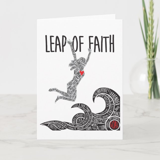 Leap of Faith Greeting Card Woman Jumping Leaping (Front)