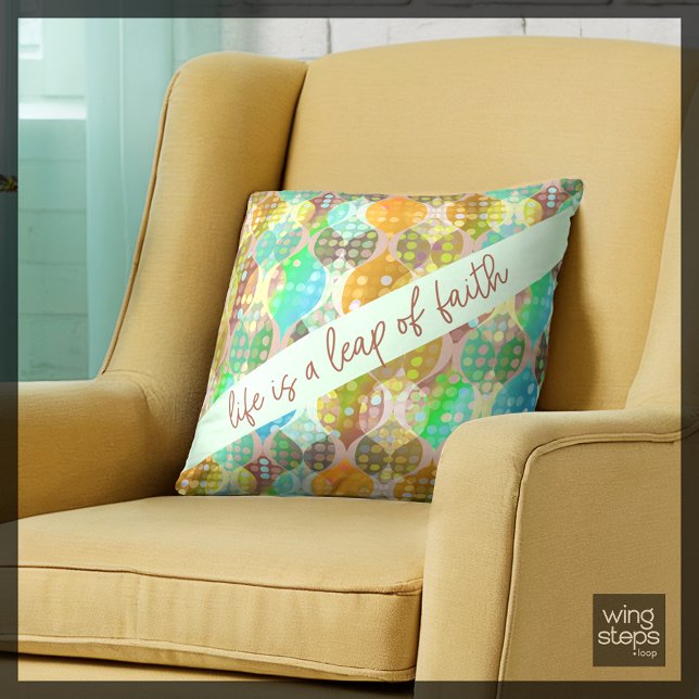 Leap of Faith Polka Dot Waves Teal Orange Neutral Cushion (Creator Uploaded)