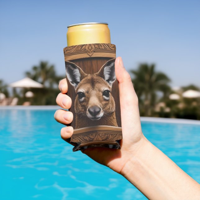 Leap of Nature: A Kangaroo Wood Print, Seltzer Can Cooler (In Situ Pool)