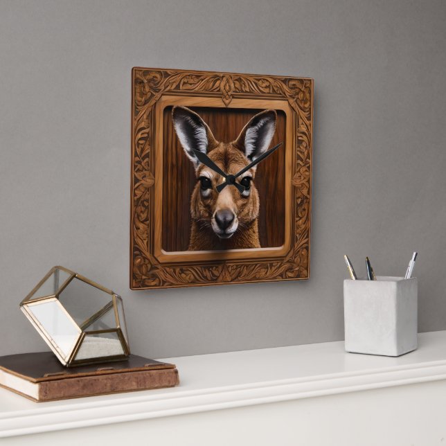 Leap of Nature: A Kangaroo Wood Print, Square Wall Clock (Office)