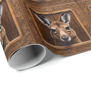 "Leap of Nature: A Kangaroo Wood Print" Wrapping Paper