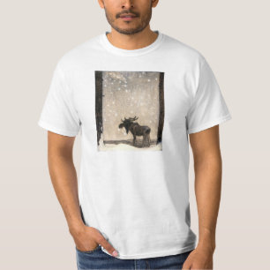 Leap The Elk In The Snow At Night - John Bauer T-Shirt