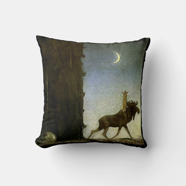 “Leap the Elk” Watercolor by John Bauer Cushion (Front)