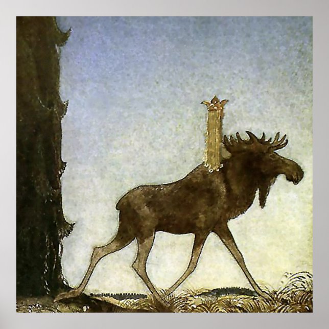 “Leap the Elk” Watercolor by John Bauer Poster (Front)