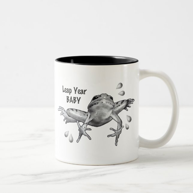 Leap Year Baby: Leaping Frog in Pencil Two-Tone Coffee Mug (Right)
