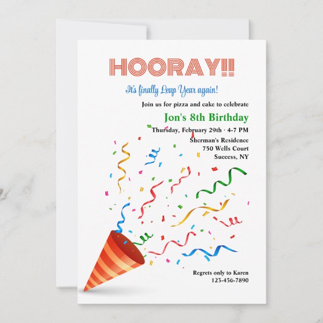 Leap Year Birthday Celebration  Invitation (Front)