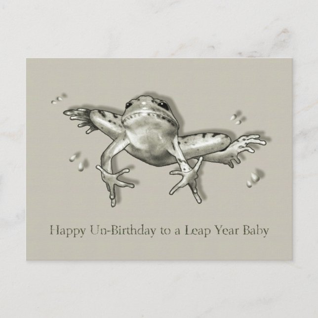 Leap Year Birthday, Leaping Frog, Pencil Art Postcard (Front)