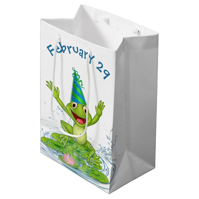 Leap Year Birthday Party Frog Medium Gift Bag (Front Angled)