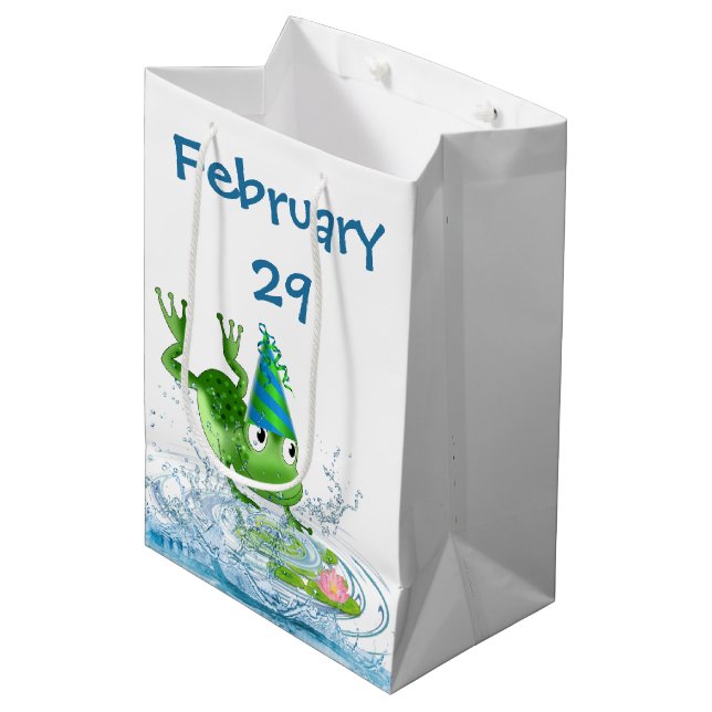 Leap Year Birthday Party Frog Medium Gift Bag (Front Angled)