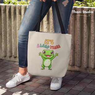 Leap Year Cute Happy Frog Modern Vintage Typograph Tote Bag