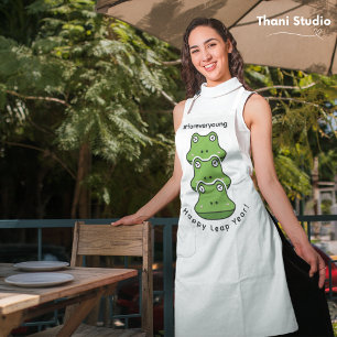 Leap Year Forever Young 3 Frogs Feb 29 Celebration Apron