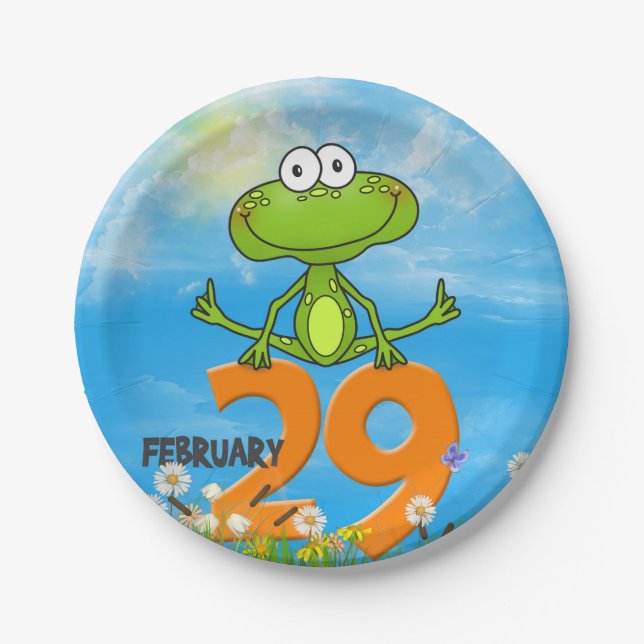 Leap Year Frog for birthday party Paper Plate (Front)