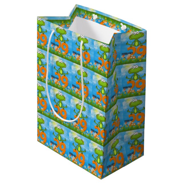 Leap  Year green frog Birthday Medium Gift Bag (Back Angled)