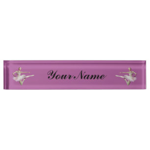 Leaping Ballerina on Pink, Customised Text Nameplate