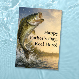 Leaping Bass Reel Hero Fishing Father’s Day Card