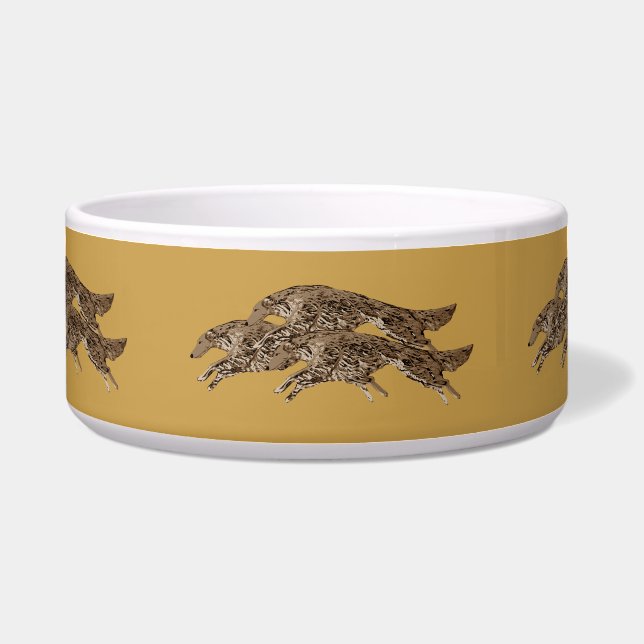 Leaping Borzoi Ceramic Pet Bowl (Front)