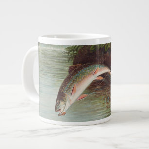 Leaping Brook Trout by S.A. Kilbourne Vintage Fish Large Coffee Mug