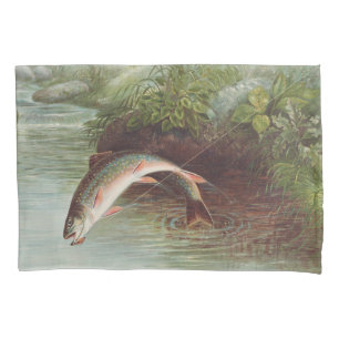 Leaping Brook Trout by S.A. Kilbourne Vintage Fish Pillowcase