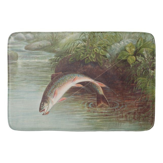Leaping Brook Trout by Samuel Kilbourne (1874) Bath Mat (Front)