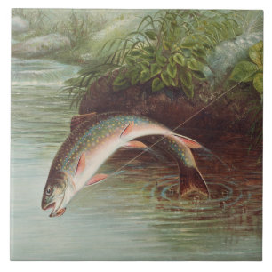 Leaping Brook Trout by Samuel Kilbourne (1874) Tile