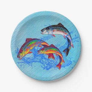 Leaping Brook Trout   Paper Plate