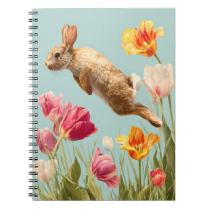 Leaping Bunny Spring Tulip Meadow Art Notebook
