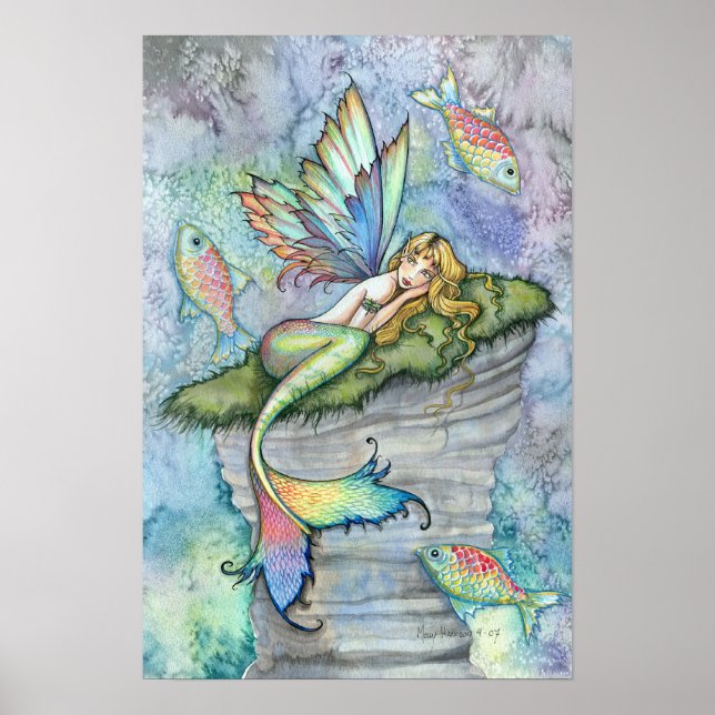 Leaping Carp Mermaid Fantasy Art Poster Print (Front)