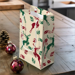 Leaping Deer And Holly Small Gift Bag