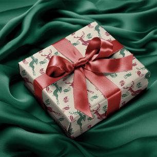 Leaping Deer And Holly Wrapping Paper