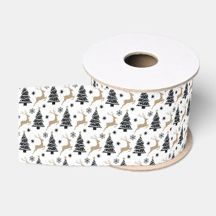 Leaping Deer Black & White Coordinate Christmas Grosgrain Ribbon