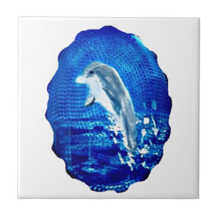 Leaping Dolphin Art Blue Tile