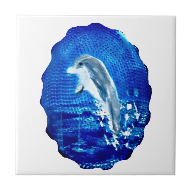 Leaping Dolphin Art Blue Tile (Front)