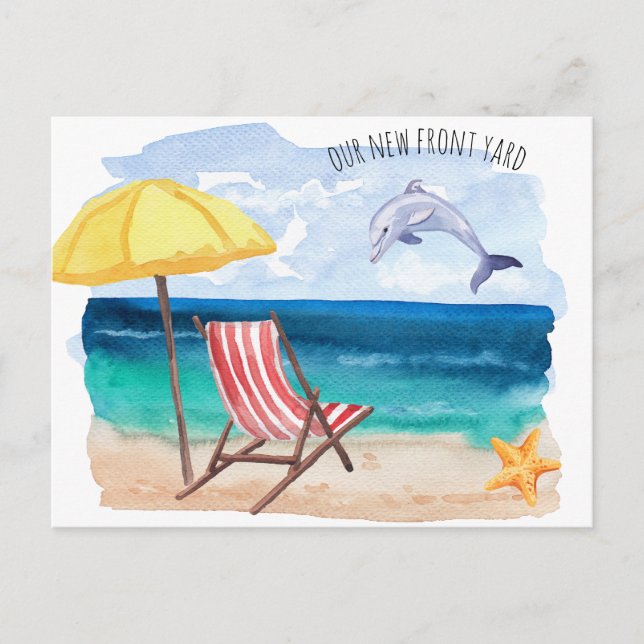 Leaping Dolphin Beach Scene New Address Announcement Postcard (Front)