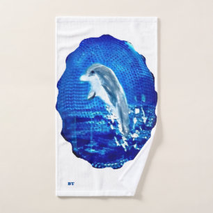 Leaping Dolphin Blue Sea Hand Towel