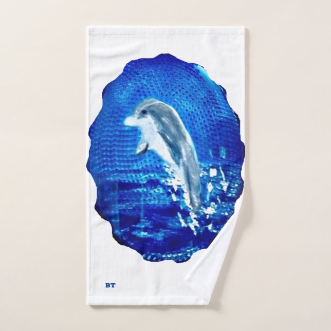 Leaping Dolphin Blue Sea Hand Towel (Hand Towel)