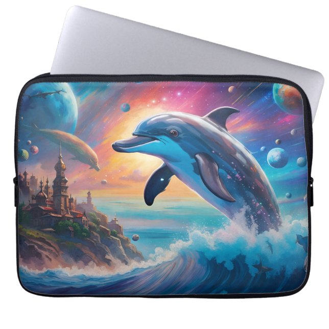 Leaping Dolphin, Fantasy, planets  Laptop Sleeve (Front)
