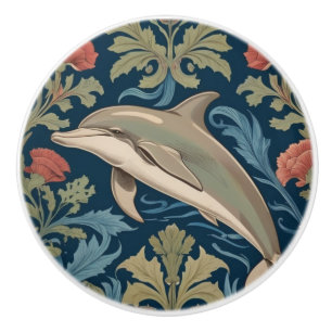 Leaping Dolphin William Morris style Left facing Ceramic Knob