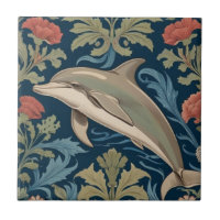 Leaping Dolphin William Morris style Left facing