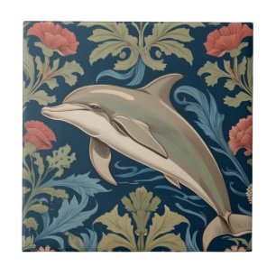 Leaping Dolphin William Morris style Left facing Tile