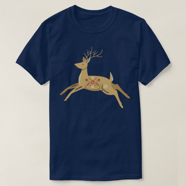 Leaping Folk Reindeer T-Shirt (Design Front)