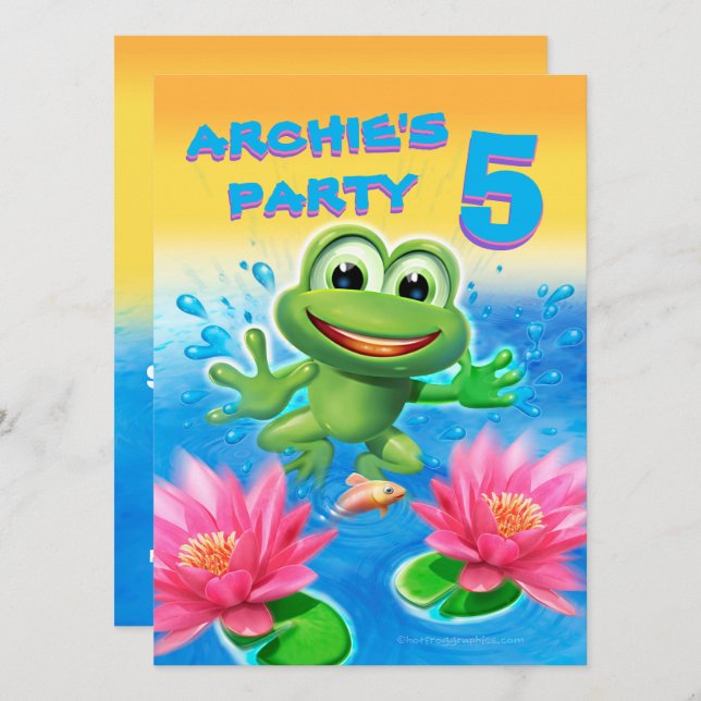 Leaping frog birthday custom party invitation (Front/Back)