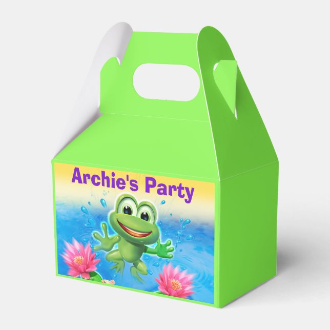 Leaping Frog birthday party gable favor box (Front Side)