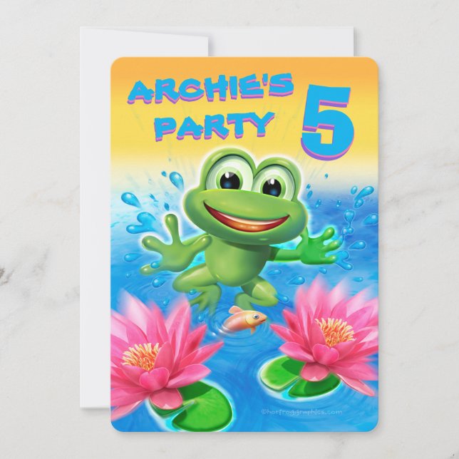 Leaping frog customisable fun birthday invitation (Front)
