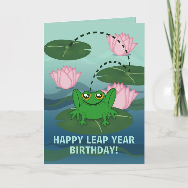 Leaping Frog, Leap Year Birthday Card (Front)