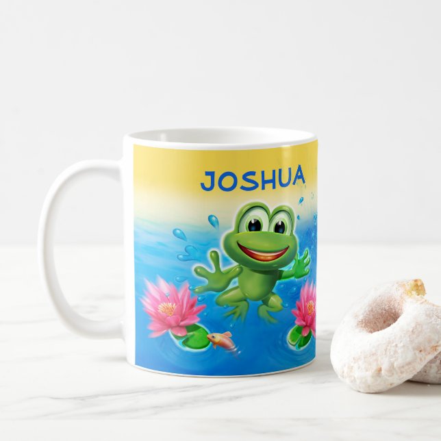Leaping frog party custom ceramic mug gift (With Donut)