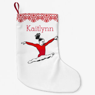Leaping Gymnast Christmas w/ Monogram Small Christmas Stocking