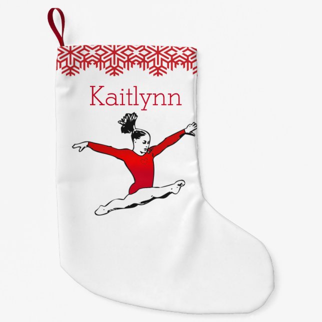 Leaping Gymnast Christmas w/ Monogram Small Christmas Stocking (Front)