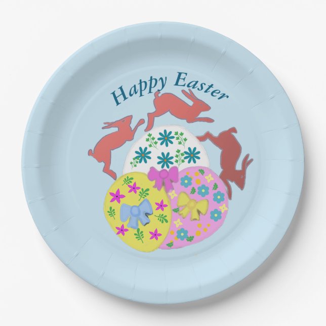 Leaping Hares Easter Paper Plate (Front)