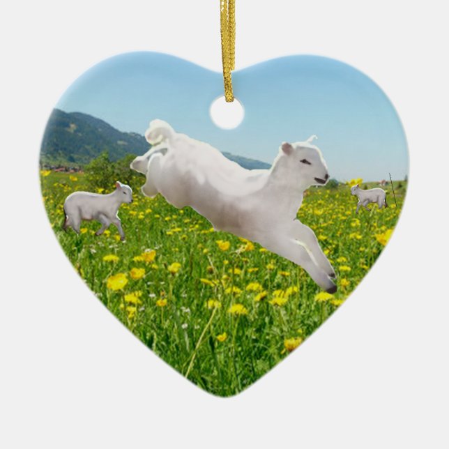 Leaping Lambs Easter Ceramic Tree Decoration (Front)